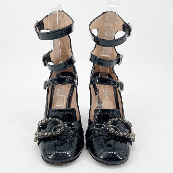 Gucci Black Patent Leather Queercore Dionysus Buckle Snake Heel Pumps EU 38 - Picture 6 of 15